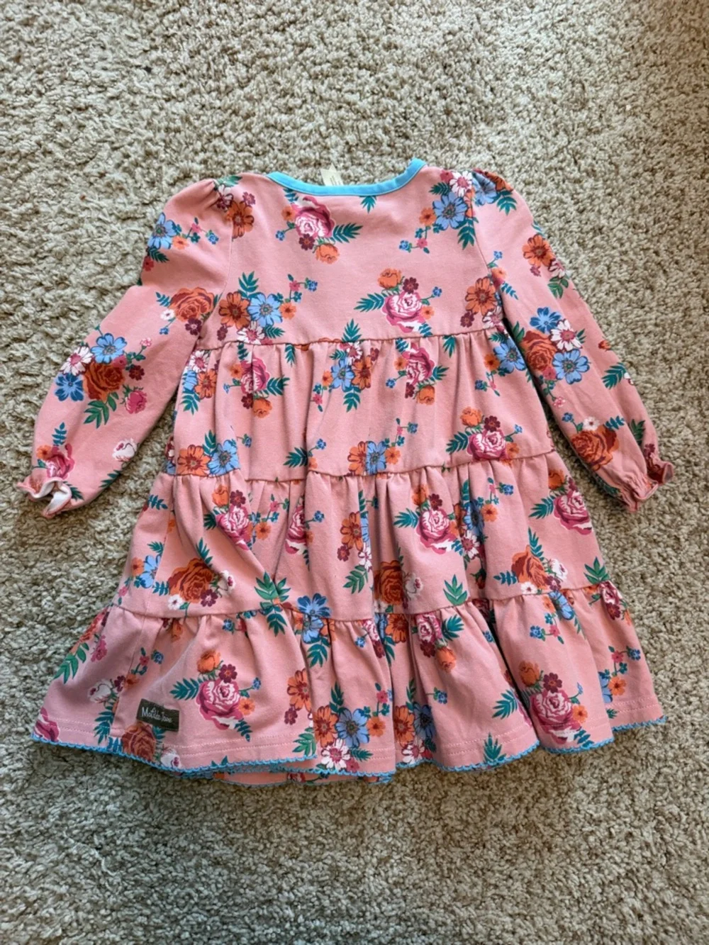 Matilda Jane Pink Floral Tiered Dress with Blue Trim - Picture 4 of 4